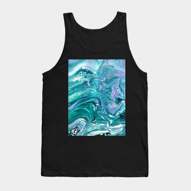 Teal and Purple Acrylic Pour Painting Tank Top by dnacademic